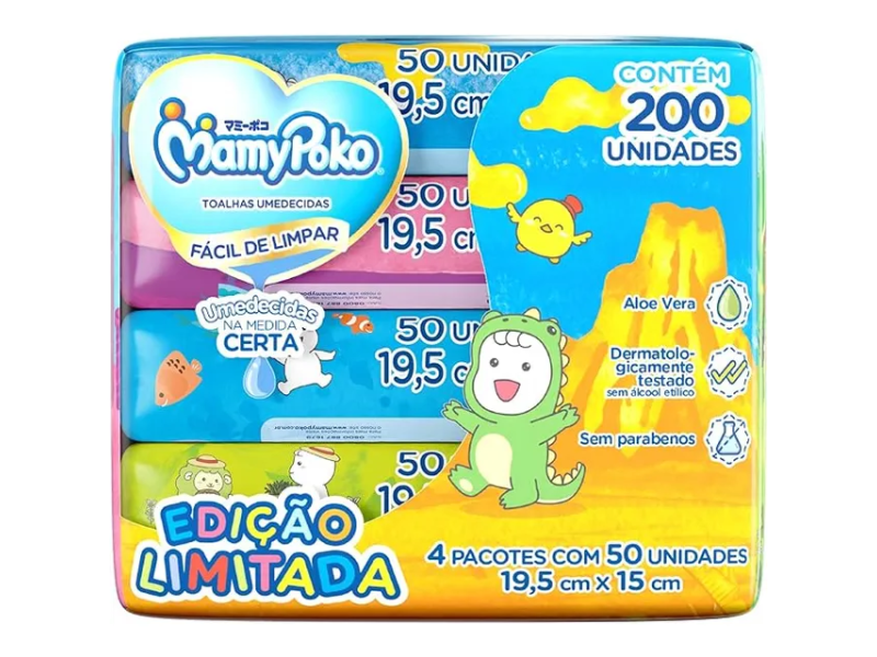 Lenços Umedecidos Mamypoko 200 Unidades Sem Álcool Hipoalergênicos